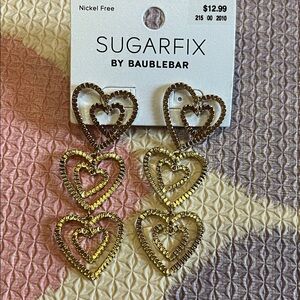 Gold tone long Heart Earrings new